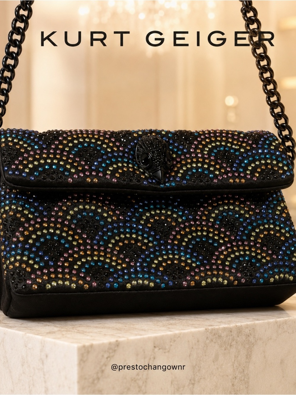 Kurt Geiger Fabric Kensington Rainbow Crystal Shoulder Bag